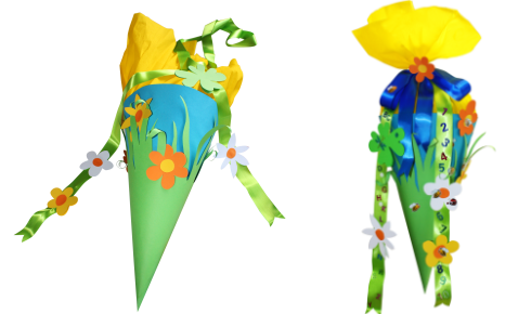 Selbstgemachte Schultüten mit Blumen
