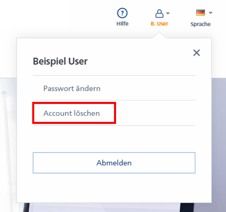 Feld mit der Überschrift 'Konto löschen