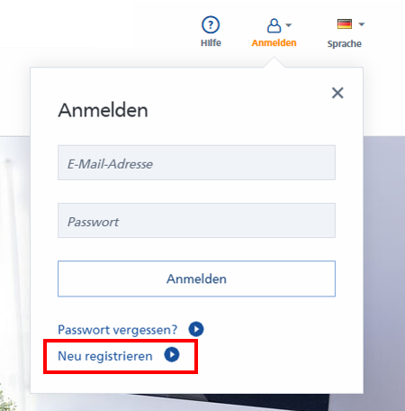 Feld zur Neuregistrierung