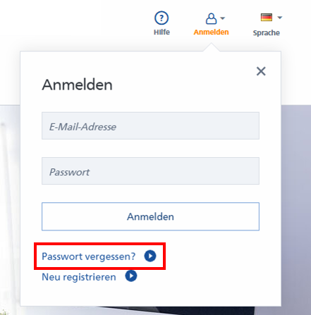 Feld für vergessenes Passwort