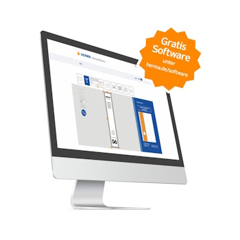 Der Computerbildschirm zeigt eine Softwareanwendung mit verschiedenen Designoptionen. Ein Hinweis auf kostenlose Software ist deutlich zu erkennen.