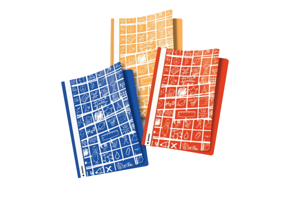 Blauer, gelber und roter Schnellhefter nebeneinander