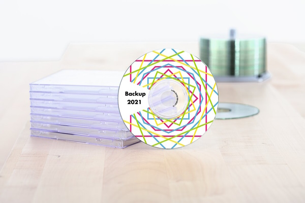 Bunt bedrucktes CD-Etikett 'Sicherung 2021