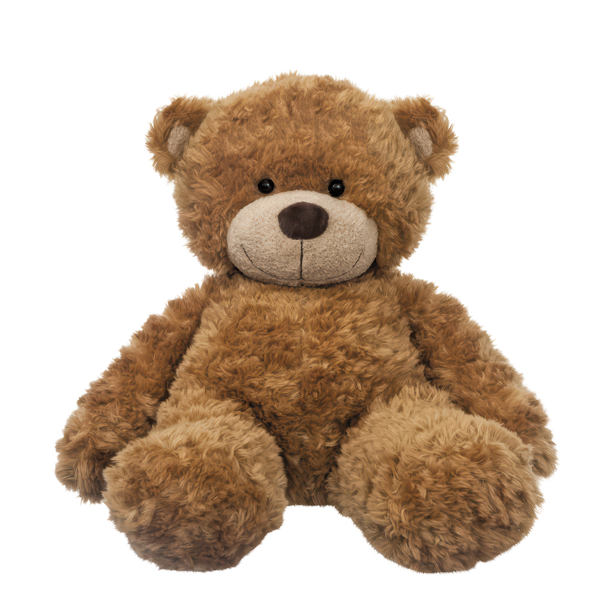Ein brauner Teddybär mit weichem Fell und einem freundlichen Gesicht, sitzt aufrecht mit ausgestreckten Armen und Beinen.