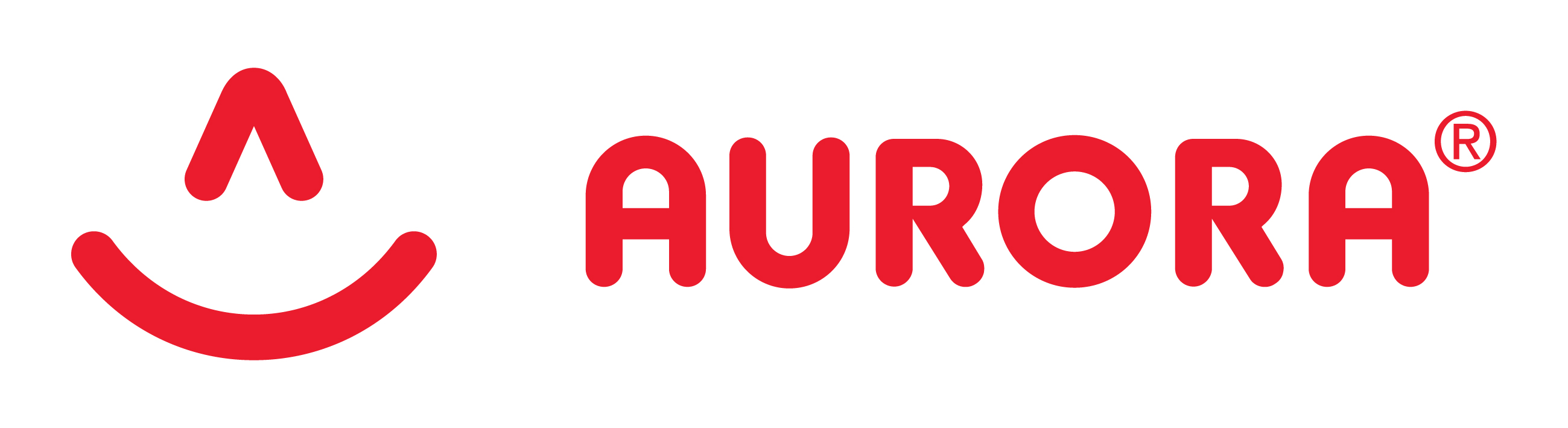 Logo von Aurora mit einem stilisierten Lächeln und dem Schriftzug 'AURORA' in roter Schrift.