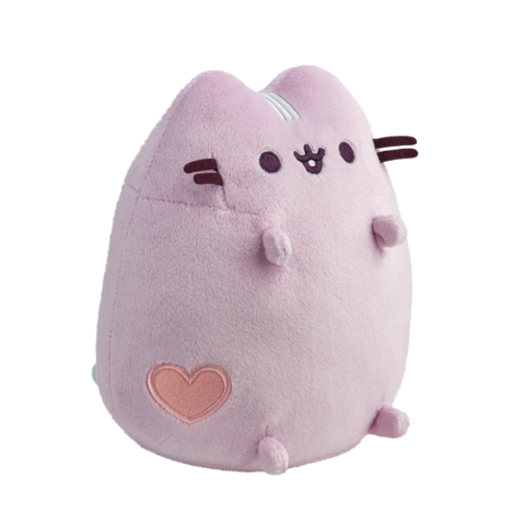 Kuscheltier in Form eines runden, rosa Katers mit einem Herz auf der Seite und einem freundlichen Gesichtsausdruck.
