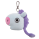 Plüschanhänger in Form eines Fisches mit blauer und lila Farbe, rosa Schnauze und einem Clip zum Befestigen.