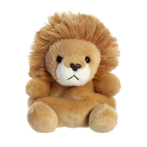 Plüschlöwe mit braunem Fell und einer auffälligen Mähne, sitzt mit einem neutralen Ausdruck.
