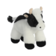 Plüschkuh mit schwarz-weißer Fellzeichnung, runden Körper und kleinen Hörnern, steht aufrecht mit einem freundlichen Gesichtsausdruck.