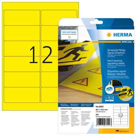 Gelbe Signal-Etiketten mit der Nummer 12, verpackt in einer stabilen Hülle, geeignet für verschiedene Anwendungen.