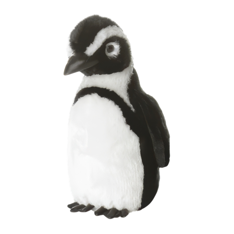 Ein kleiner, stilisierter Pinguin mit schwarzem Kopf und Rücken, weißem Bauch und charakteristischen Augenmustern.