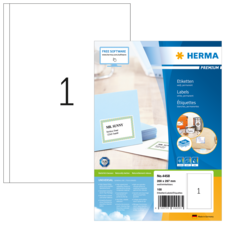 Etikettenpackung von HERMA mit blauen Etiketten und der Aufschrift "MR. SUNNY". Enthält 100 Etiketten in der Größe 200 x 297 mm.