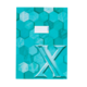 Türkiser Hefter mit hexagonalem Muster und einer großen weißen "X"-Aufschrift auf der Vorderseite.