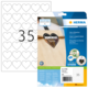 Herzförmige Etiketten auf einem Bogen, verpackt in einer transparenten Hülle. Enthält die Aufschrift "HOMEMADE" und die Nummer 35.