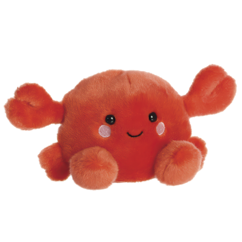 Rotes, kuscheliges Krabbenplüschtier mit lächelndem Gesicht und runden Körperformen.