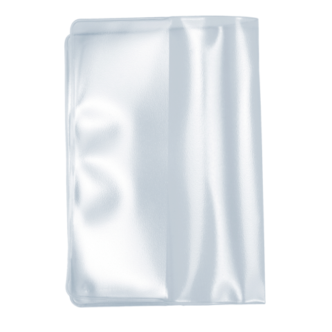 Eine transparente, glänzende Folie, die leicht gewellt ist und eine glatte Oberfläche aufweist.