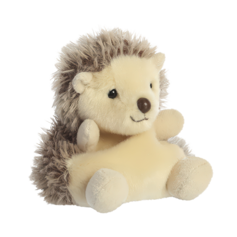 Stofftier eines Igels mit einem weichen, hellen Körper und grauen Stacheln, sitzt aufrecht und hat ein freundliches Gesicht.