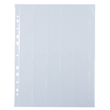 Transparente Kunststoffhülle mit mehreren Fächern und Lochung auf der linken Seite für Ordner. Ideal zum Aufbewahren von Dokumenten.