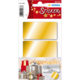 Goldene Aufkleber auf einer Verpackung, geeignet für Dekoration oder Geschenkanhänger. Enthält zwei rechteckige Sticker.