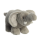 Graues Plüschelefant mit großen Ohren und einem freundlichen Gesichtsausdruck, aufrecht stehend.