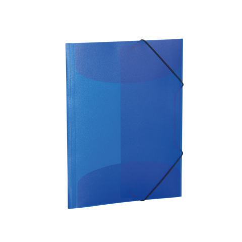 Blaues Heft mit elastischem Verschluss, das für die Aufbewahrung von Dokumenten oder Notizen verwendet wird.