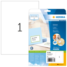 Etikettenpackung von HERMA mit einem Beispieletikett für "MR. SUNNY". Enthält 10 Etiketten in der Größe 210 x 297 mm.