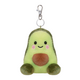 Kuscheliger Avocado-Anhänger mit einem lächelnden Gesicht, runden Füßen und einem Clip zum Befestigen.
