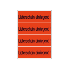 Lieferhinweis mit dem Text "Lieferschein einliegend!" in roter Schrift auf weißem Hintergrund, mehrfach wiederholt.