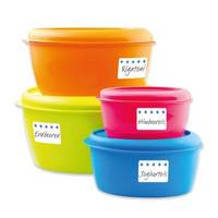 Beschriftete Tiefkühl-Etiketten auf Tupperware