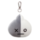 Plüschanhänger in Form eines halb grauen, halb weißen Tropfens mit einem neutralen Gesicht und einem Clip zum Befestigen.