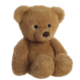Ein brauner Teddybär mit runden Ohren und schwarzen Augen sitzt aufrecht. Der Bär hat ein weiches, plüschiges Fell und eine kleine, braune Nase.