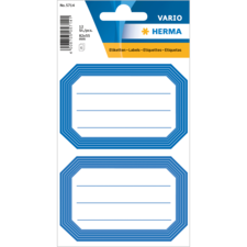 Blau umrandete Etiketten mit Platz für Beschriftungen, 12 Stück, Größe 82 x 55 mm, verpackt in einer transparenten Hülle.