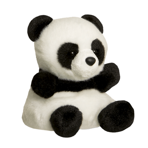 Plüschpanda mit schwarzen Ohren und Augen, sitzt aufrecht mit einem runden Körper und einem freundlichen Ausdruck.