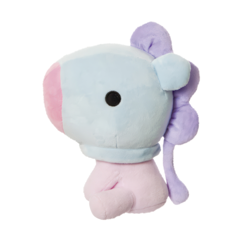 Plüschfigur mit einem runden Kopf in sanften Farben, einem kleinen Ohr und einer lila Mähne, sitzt aufrecht mit einem neutralen Ausdruck.