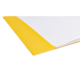 Ein gelbes Dokumentenblatt mit einer weißen Fläche, das an einer Kante gefaltet ist. Ideal für die Aufbewahrung von Unterlagen.