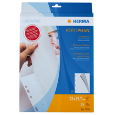 Fotokarton-Packung von HERMA, 25 Blätter, Größe 23 x 29,7 cm, geeignet für kreative Projekte und Fotos.