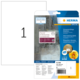 Etikettenpackung von HERMA mit strapazierfähigen Etiketten, Größe 210 x 297 mm, 25 Stück, inklusive Softwarehinweis.