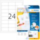 Korrektur- und Abdecketiketten von Herma, Packungsinhalt und Beispielblatt mit 24 Etiketten.