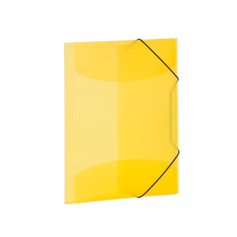 Gelbes Dokumentenheft mit schwarzem Gummiband, geeignet zur Aufbewahrung von Unterlagen oder Notizen.
