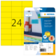 Gelbe Etiketten mit der Nummer 24, verpackt in einer Herma-Hülle, die auch Software zur Etikettenerstellung anbietet.