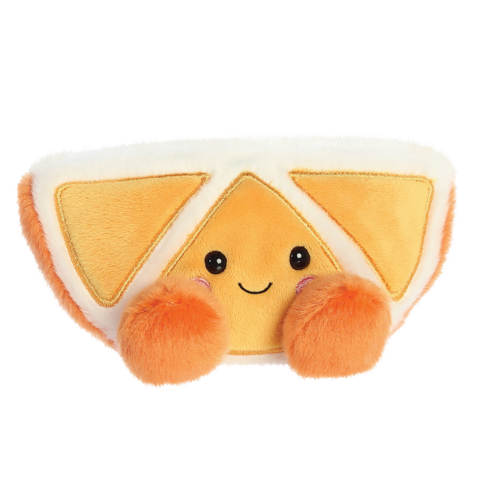 Kuscheliges Kissen in Form eines süßen, orangefarbenen Teils mit zwei runden, flauschigen Armen und einem lächelnden Gesicht.