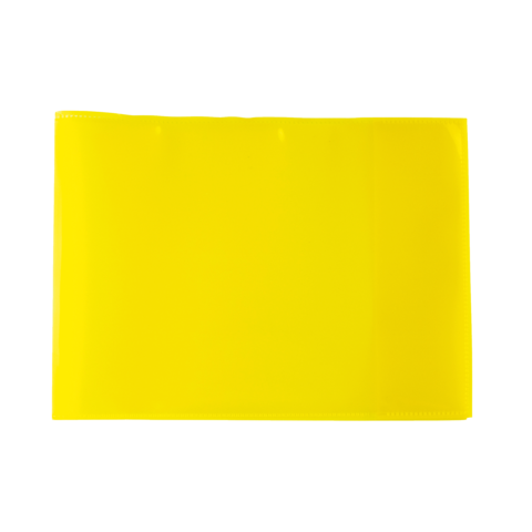 Ein leuchtend gelbes Blatt aus Kunststoff, glatt und ohne Text oder Muster.