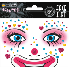 Gesichtsmalset mit bunten Glitzersteinen und Herzmotiven, geeignet für Partys und kreative Gesichtsbemalung.
