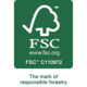 FSC-Logo, das für verantwortungsvolle Forstwirtschaft steht, mit der Website www.fsc.org und der Kennnummer FSC C110972.