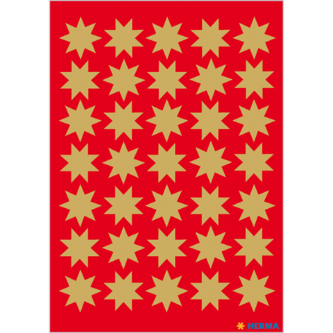 Ein roter Hintergrund mit 36 goldenen Sternen, die gleichmäßig in einem Raster angeordnet sind.