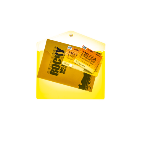 Zwei Konzerttickets für "Rocky" und "Melissa Etheridge" in einem gelben Umschlag.