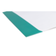 Ein Blatt Papier mit einem grünen Rand an der oberen Kante, leicht schräg positioniert.