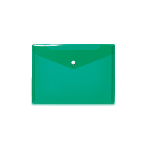 Grüne, glänzende Dokumentenmappe mit einem Druckknopfverschluss.