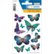 Bunte Schmetterlingsaufkleber in verschiedenen Größen und Designs, einschließlich grüner, blauer und lila Farbtöne.