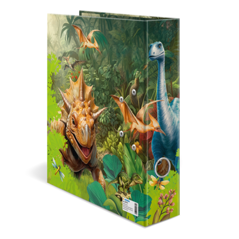 Dinosaurier in einem dichten, grünen Dschungel, darunter ein gepanzerter Dinosaurier und ein langhalsiger Dinosaurier, umgeben von verschiedenen Pflanzen und fliegenden Kreaturen.